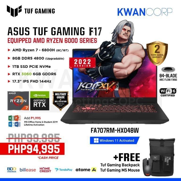 ASUS TUF Gaming A17 (2022) Gaming Laptop, 17.3” 144Hz FHD IPS-Type Display,  AMD Ryzen 7 6800H CPU, GeForce RTX 3060 GPU, 16GB DDR5, 512GB PCIe SSD