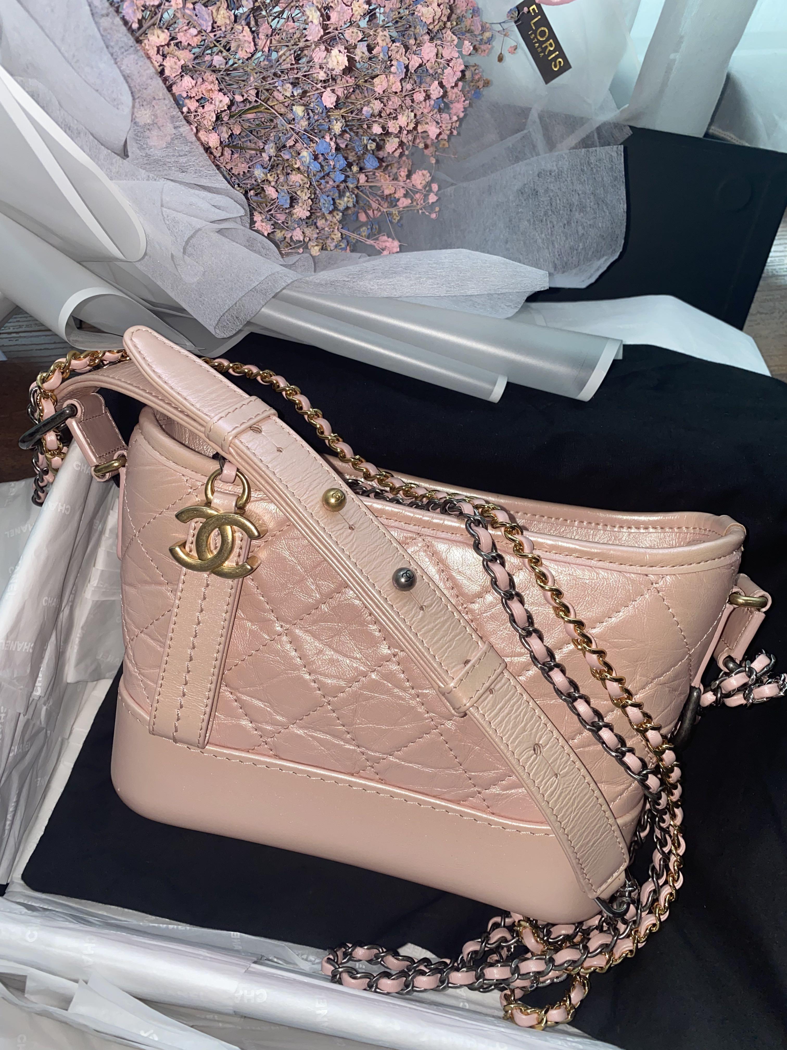 Authentic Chanel Iridescent Pink Small Gabrielle Hobo Bag Gold