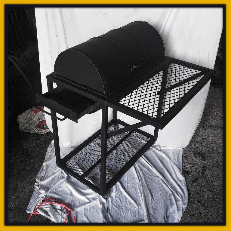 BBQ Pit Steel Drum BBQ Drum Tong Drum BBQ Full Set Size 50L With Cover And Rectangle Stand