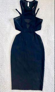 Bec & Bridge Black Mesh Midi Dress (Size AU8)