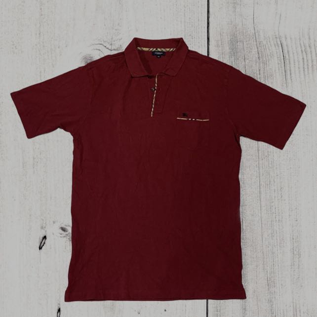 BURBERRY polo shirt Red, Fesyen Pria 