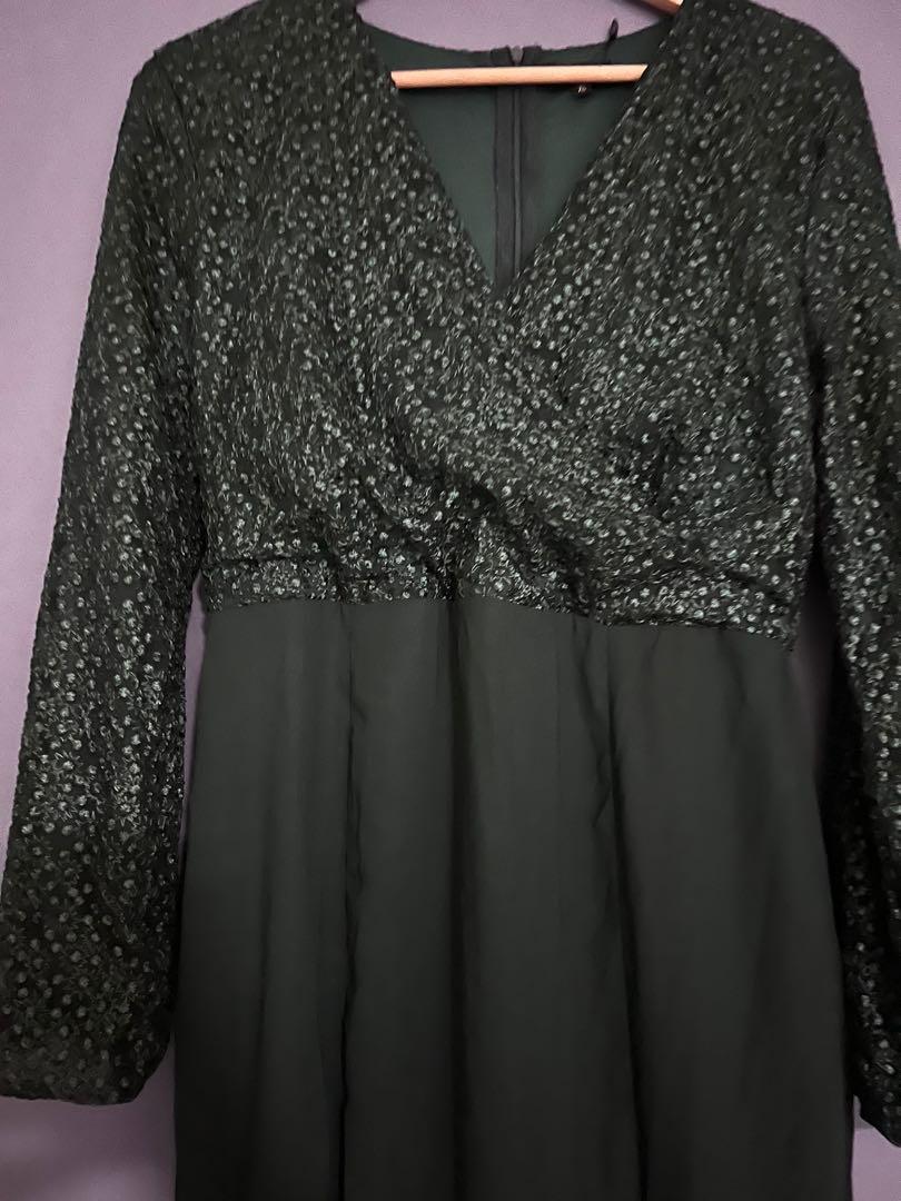 embroidered lace wrap mermaid dress zalia in forest green, Women's