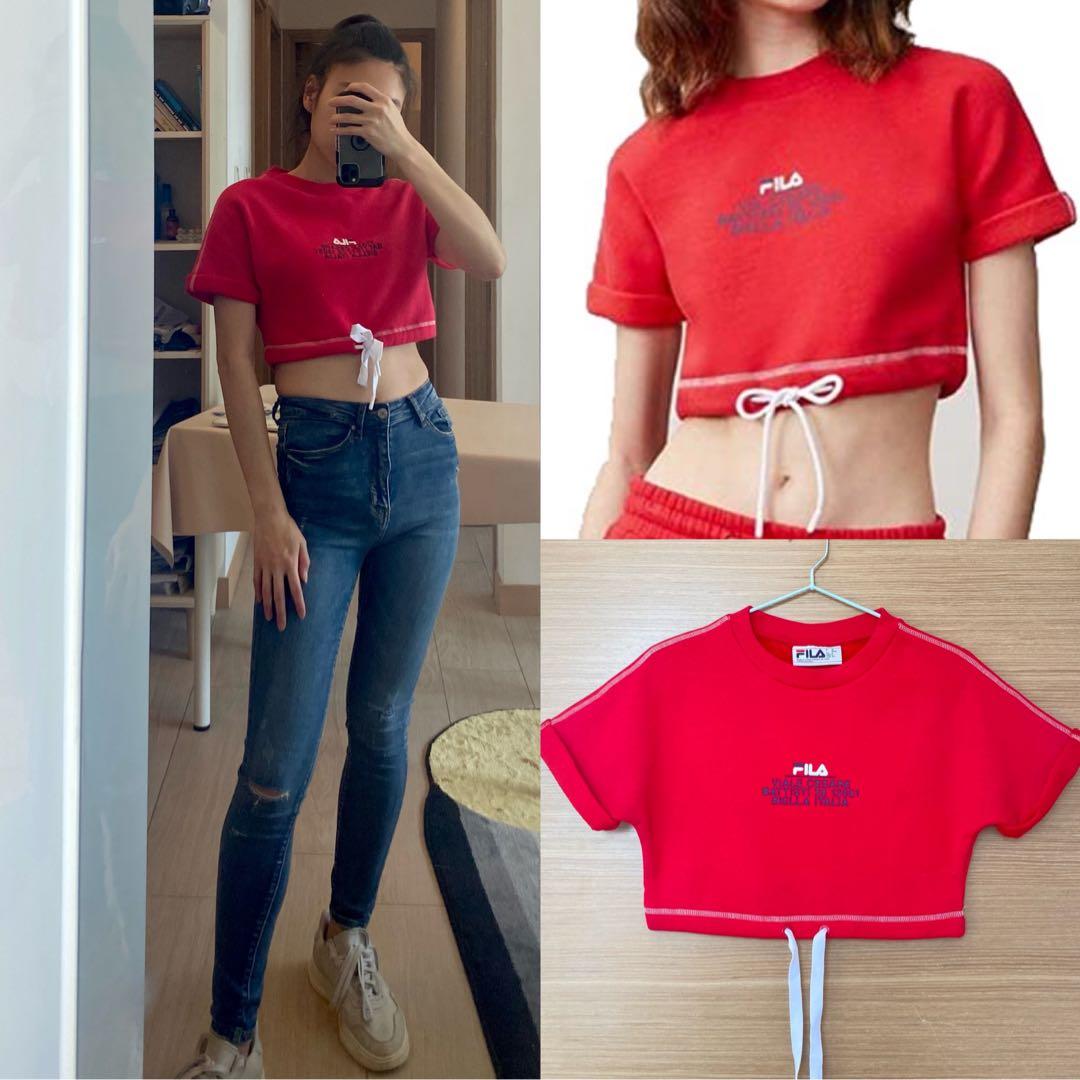 Fila Daria Drawstring Logo Women s Crop Tee Top Sweatshirt T Shirt Activewear Streetwear T 11202 T shirt Carousell