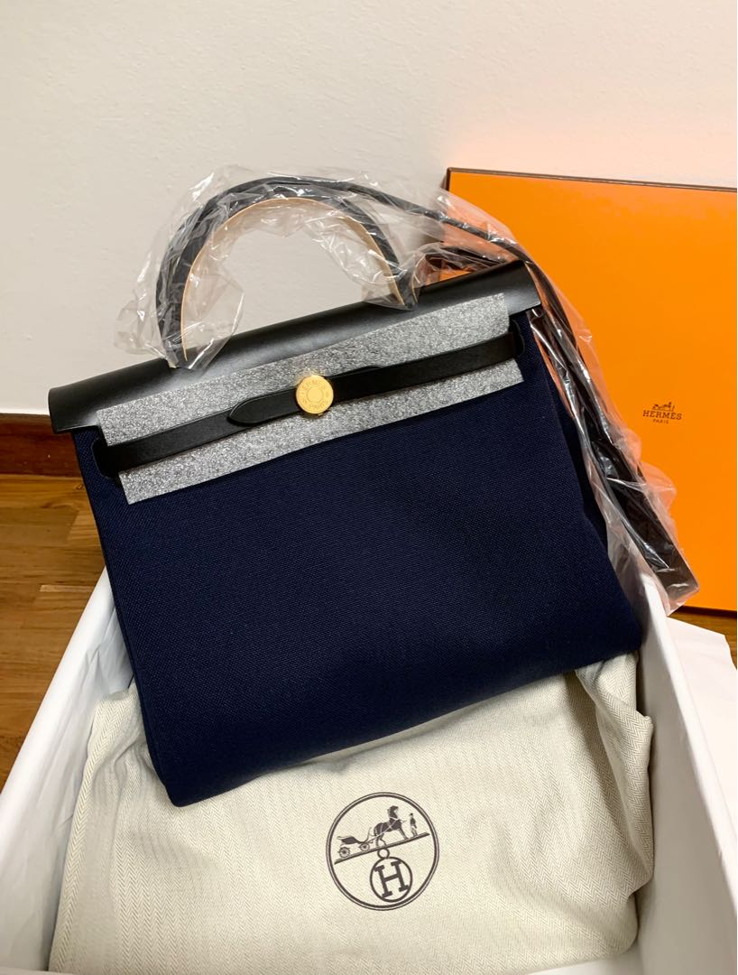 Navy Hermès Herbag 31cm cross-body bag