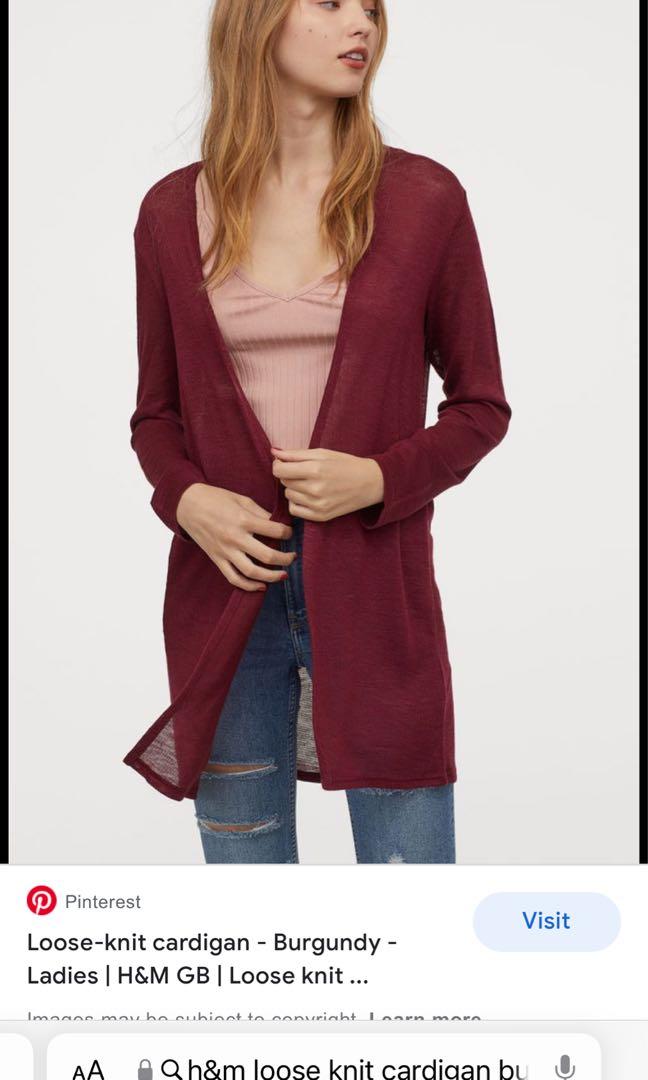 h m long cardigan burgundy