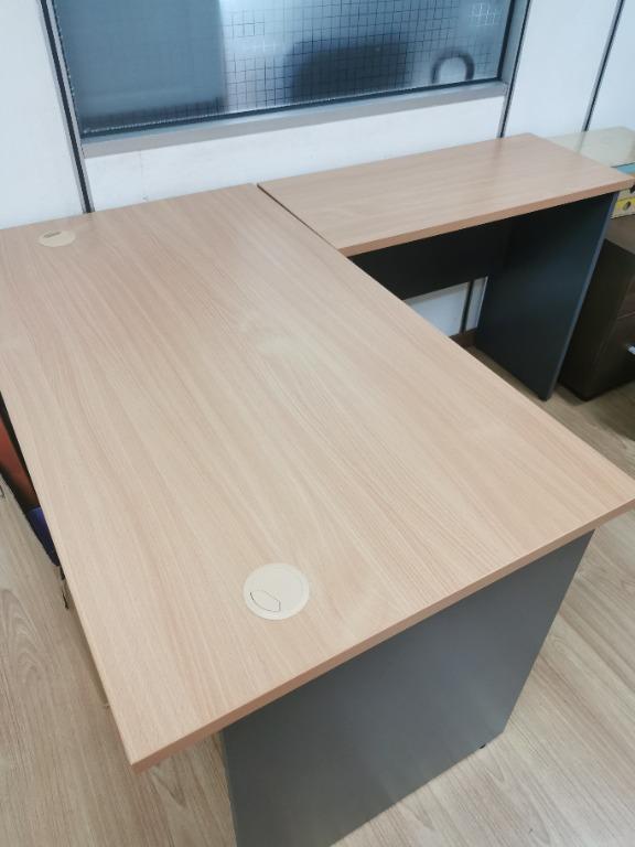 L-shaped Study Table (Cherry), Furniture & Home Living, Furniture ...