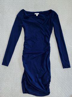 Kookai Deep Blue Runched Long Sleeve Dress Size 1