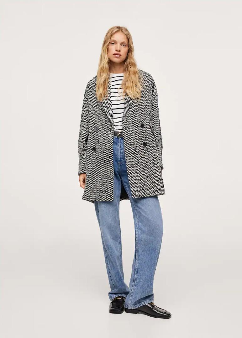 Mango Herringbone doublebreasted coat, Women's Fashion, Coats, Jackets