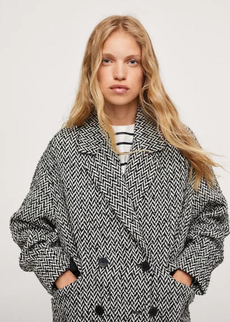 Mango Herringbone doublebreasted coat, Women's Fashion, Coats, Jackets