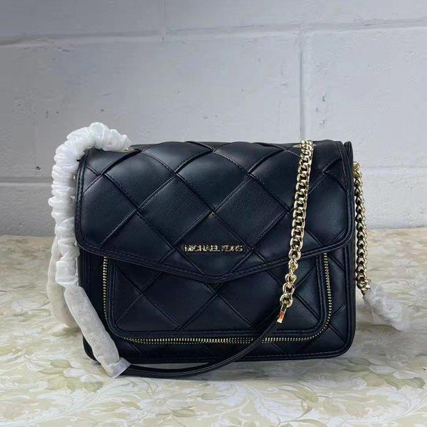 Michael Kors 35S1GU7L8U Regina Medium Woven Shoulder Bag In Black