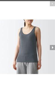 【MUJI 無印良品】女棉混蠶絲有杯坦克背心 M 深灰