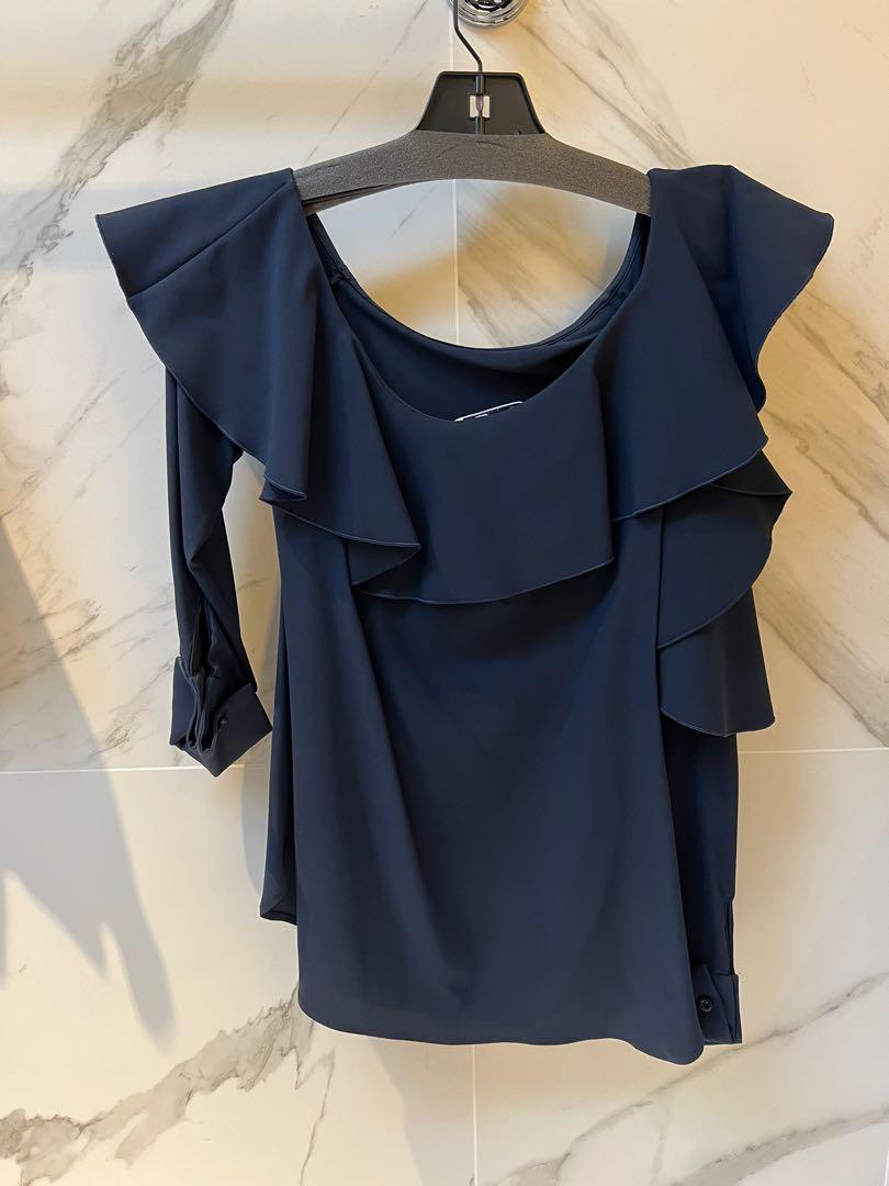 Navy Blue Off Shoulder Top, Women's Fashion, Tops, Blouses on Carousell