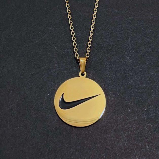 Nike Swoosh Logo Pendant + 20 Link Necklace Gold Plated Stainless Steel