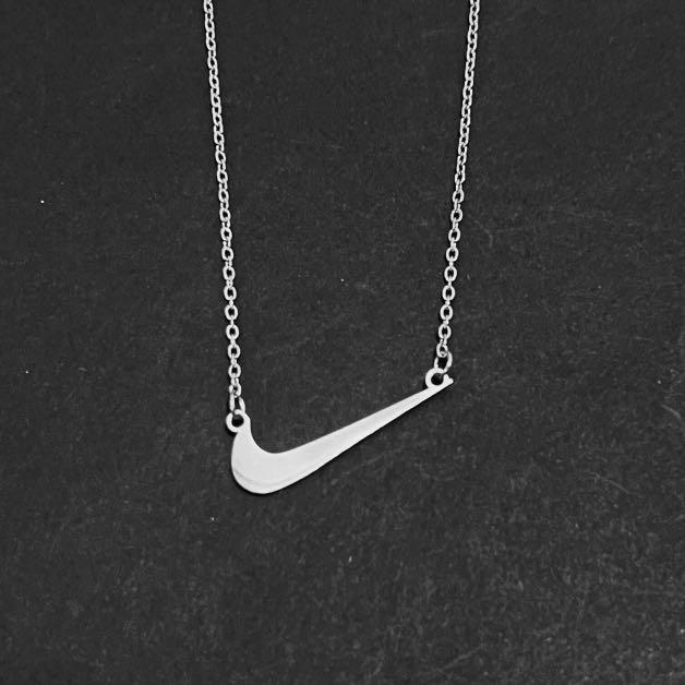 Gold Plated Diamond Nike Swoosh Necklace Stainless Steel 