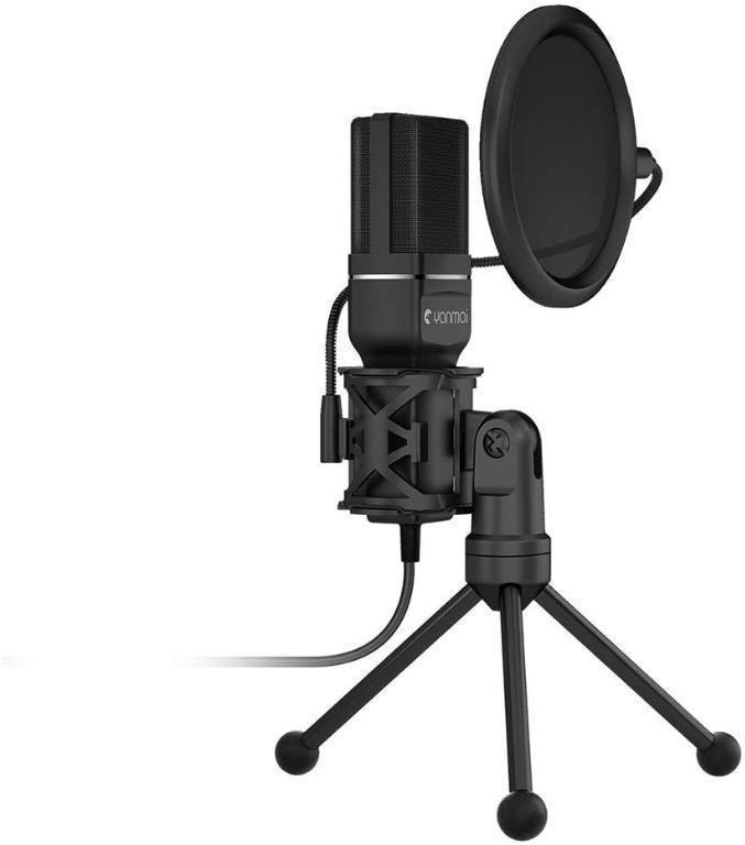 Broadcasting and Gaming Yanmai Professional USB Condenser Microphone for PC/Laptop Plug & Play with Double-layer Pop Filter and Tripod Stand for Studio Recording PC Microphone