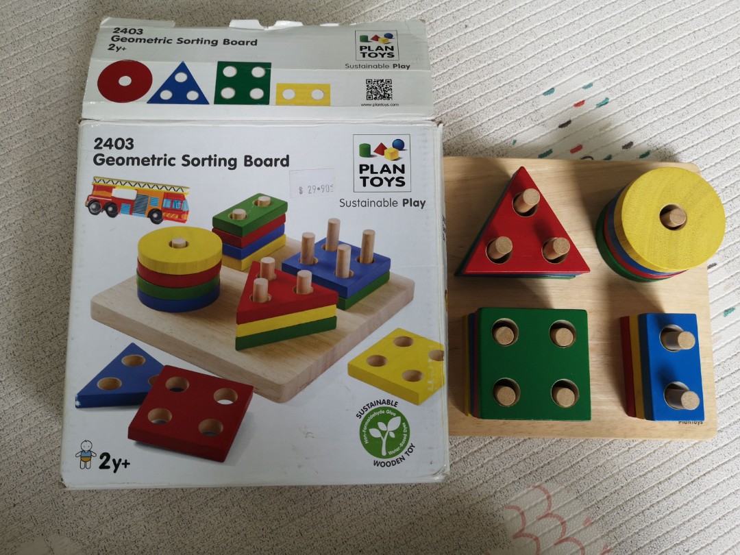 PLAN TOYS Geometric sorting board, Babies & Kids, Infant Playtime on