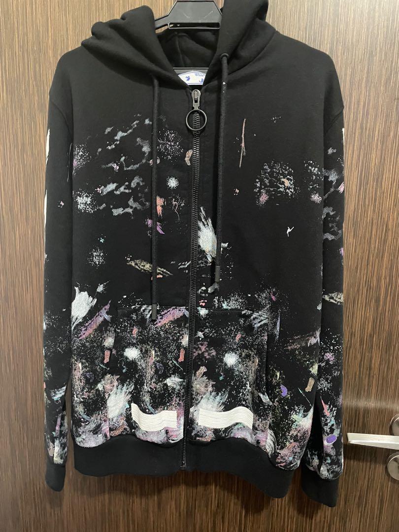 Off white hoodie with paint splatter deals