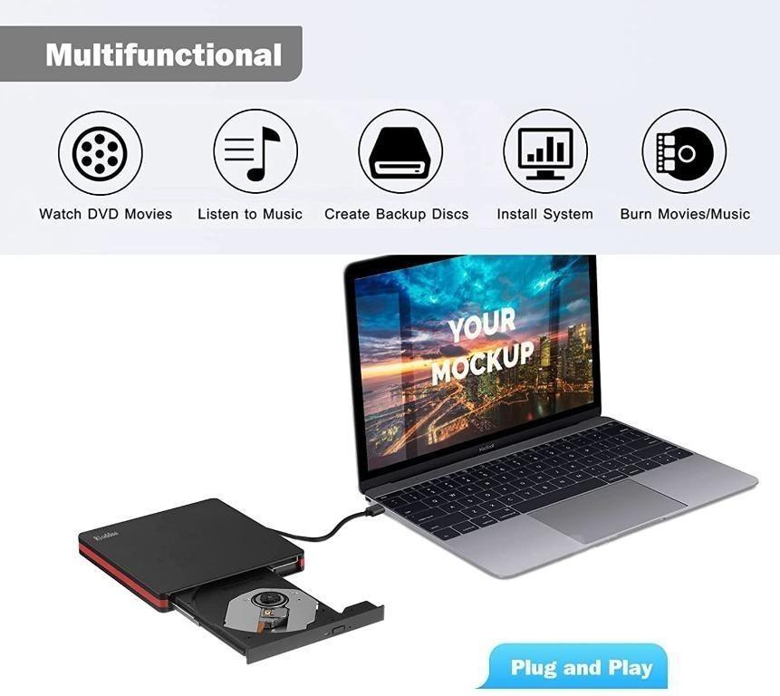 Rioddas External CD Drive, USB 3.0 Portable CD/DVD +/RW Drive Slim DVD
