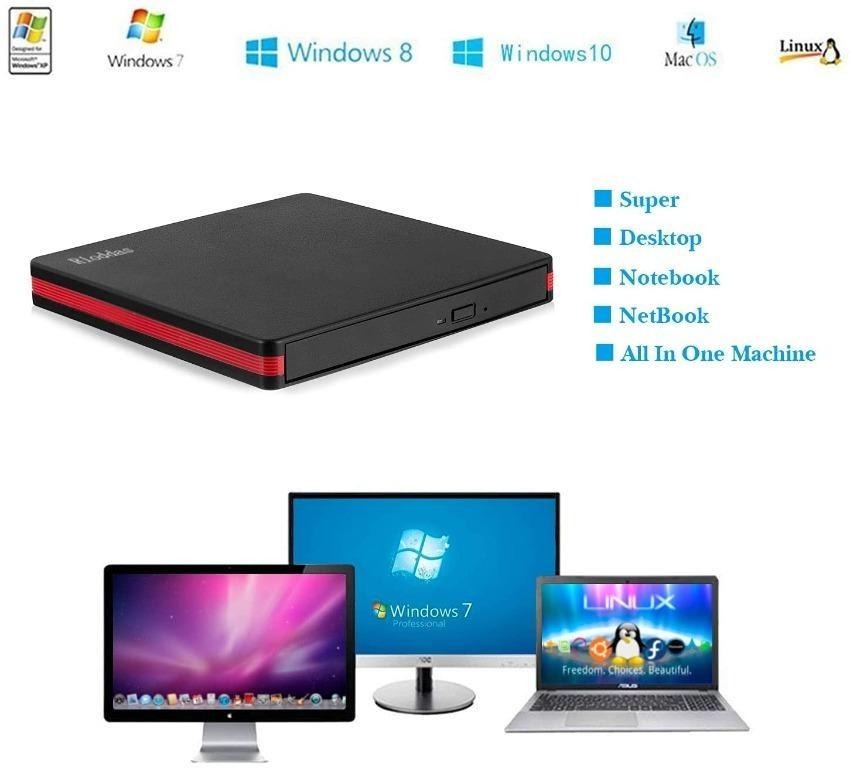 Rioddas External CD Drive, USB 3.0 Portable CD/DVD +/RW Drive Slim DVD