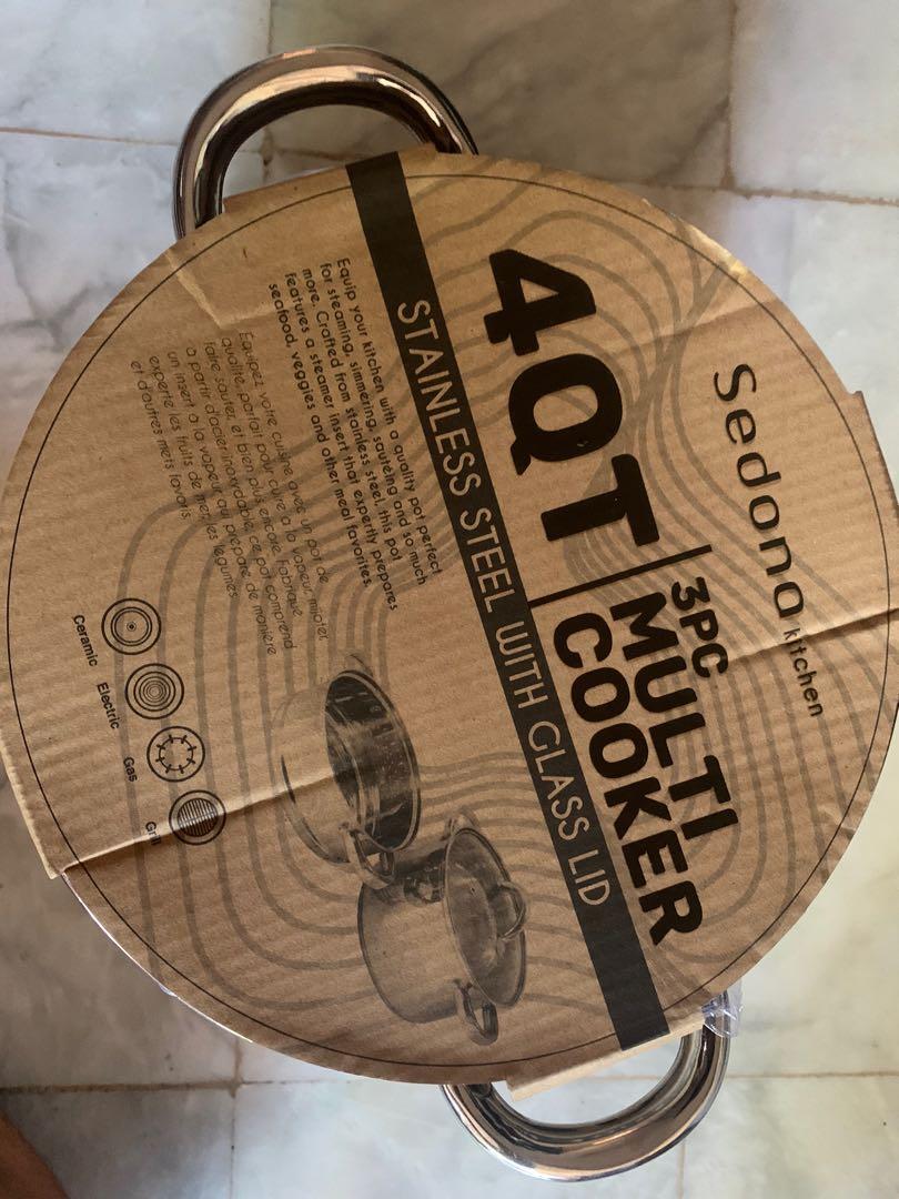 Sedona Kitchen 4QT 3pc multi cooker (Category: Other Kitchenware & Tableware) located in Bacoor. Submitted by chakiiee (Listing ID 1159992614, Image 2). Description: Sedona Kitchen 4QT 3pc multi cooker Stainless steel with glass lid Brandnew and never been used. Dm or text for faster transaction. .