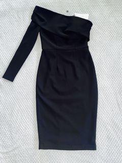Sheike Black One Shoulder Midi Dress Size 8