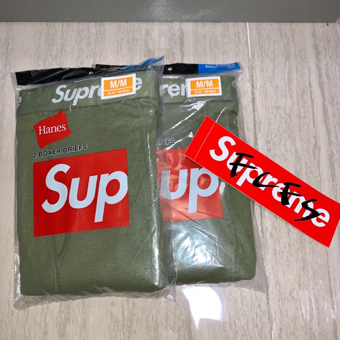 Supreme x Hanes Boxer Briefs Green 2Pack 綠色一包2條Size M, 男裝 ...