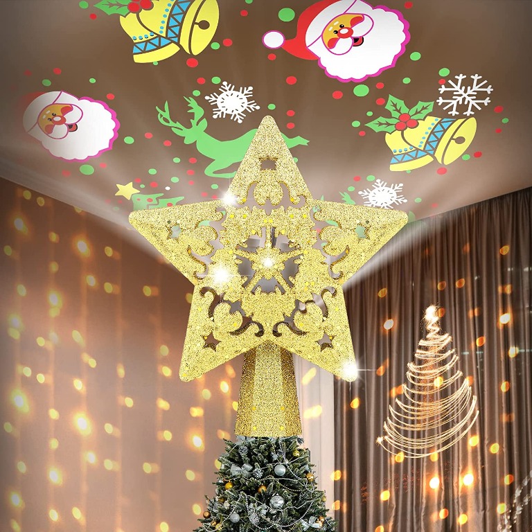 Tree Topper Star, Christmas Tree Topper Lighted with LED Projector