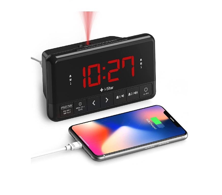 13498) Projection Alarm Clock, Bedside Alarm Clock Radio Non Ticking