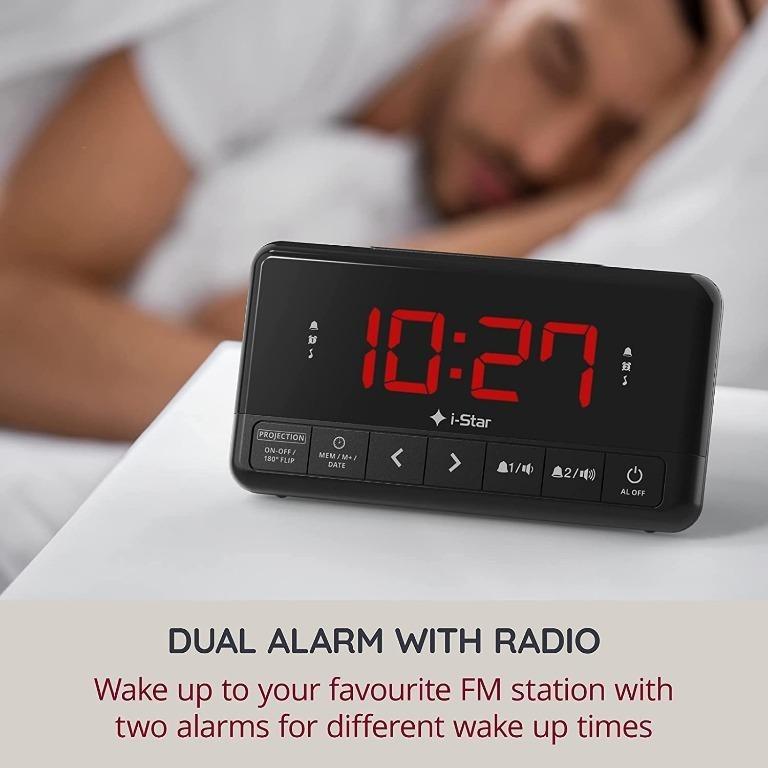 13498) Projection Alarm Clock, Bedside Alarm Clock Radio Non Ticking