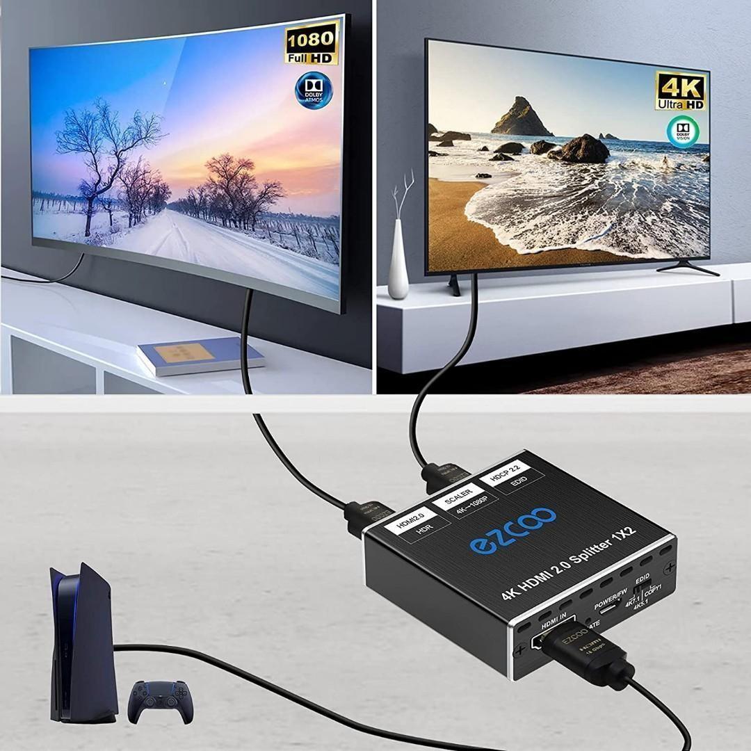  Customer reviews: 8K@60Hz 4K@120Hz HDMI 2.1 Splitter  1x2,48Gbps,Supports Soundbar,HDCP 2.2,HDCP 2.3  Bypass,Duplicate/Mirror,EDID,Copy,Downscale, HDR,Dolby Vision Atmos,8K HDMI  Splitter 1 in 2 Out for Dual Monitors