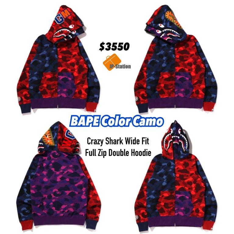 預訂BAPE Color Camo 🇯🇵 CRAZY SHARK WIDE FIT FULL ZIP DOUBLE