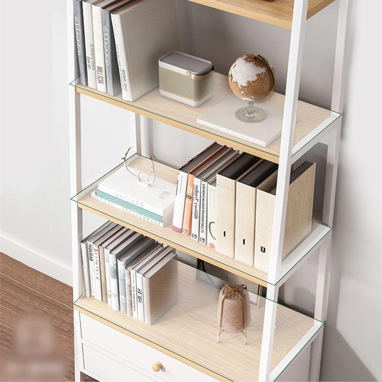 AGORA Modern Minimalist White Book Shelf Rack with utility drawers