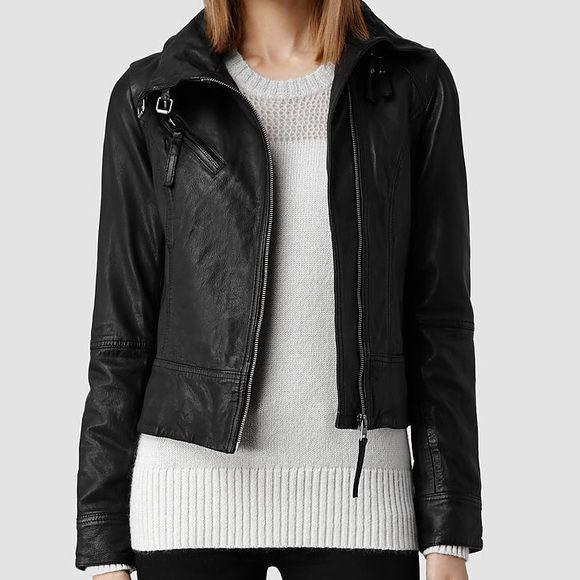 AllSaints Belvedere Leather Biker Jacket Black Brand New Size