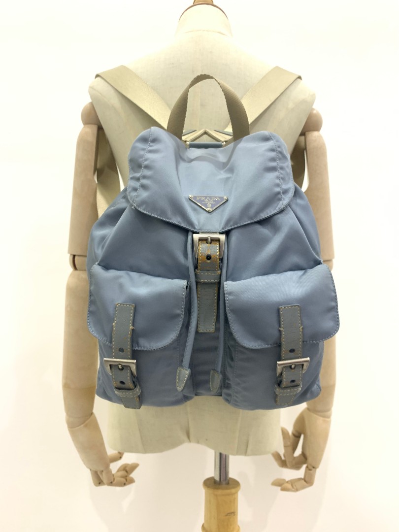 Prada blue backpack online