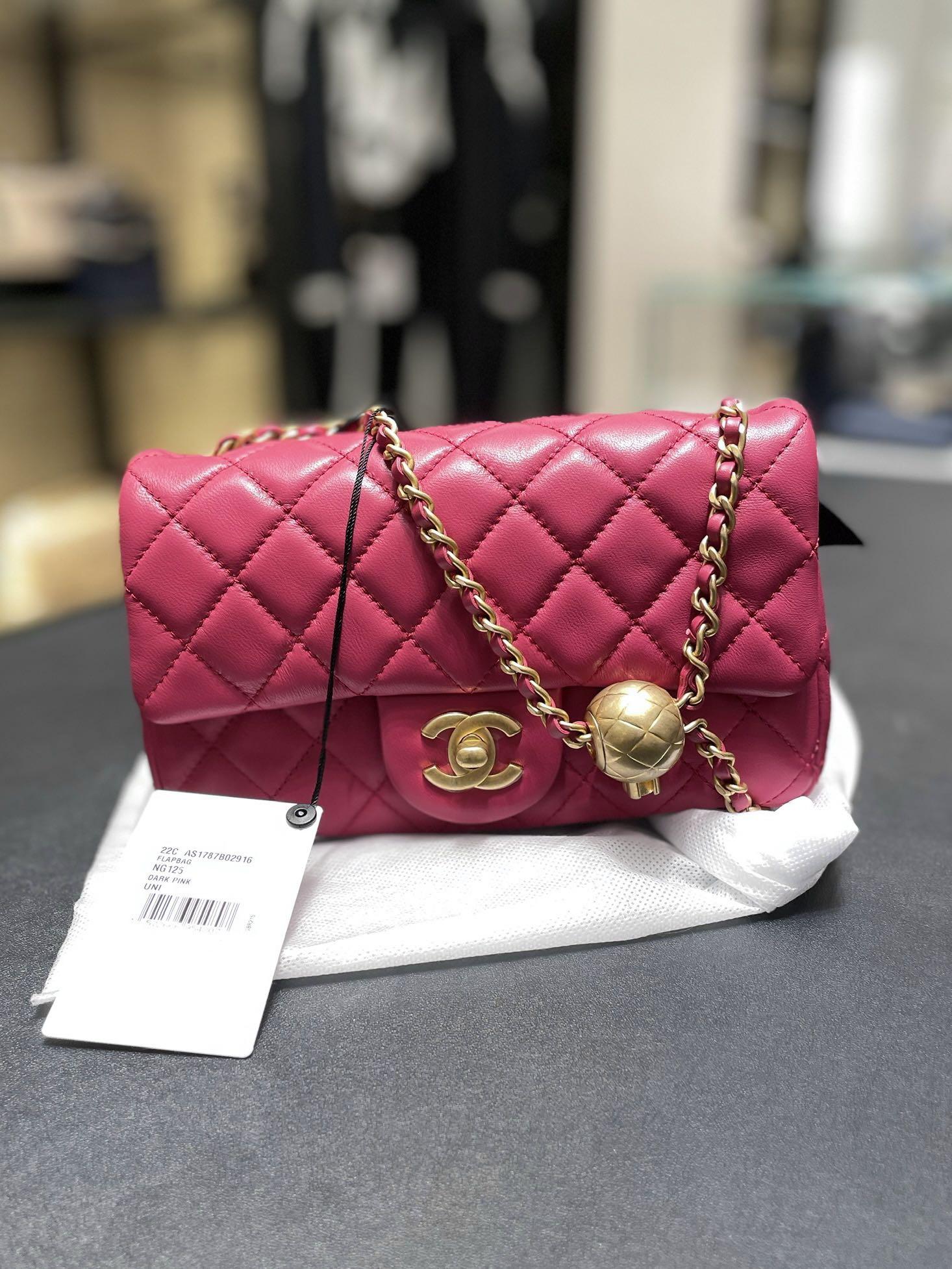 Chanel Lambskin Quilted Mini CC Pearl Crush Rectangular Flap Pink  Nice  Bag