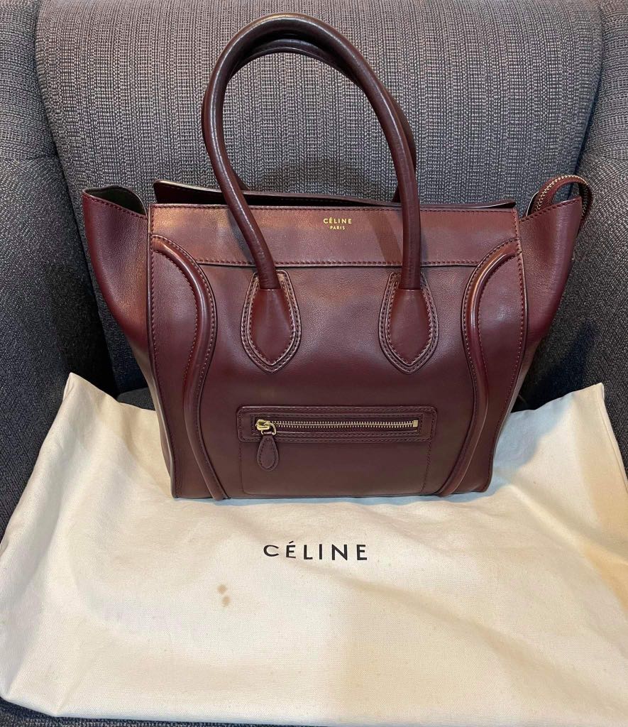Celine Mini Luggage Tote Burgundy, Luxury, Bags & Wallets on Carousell