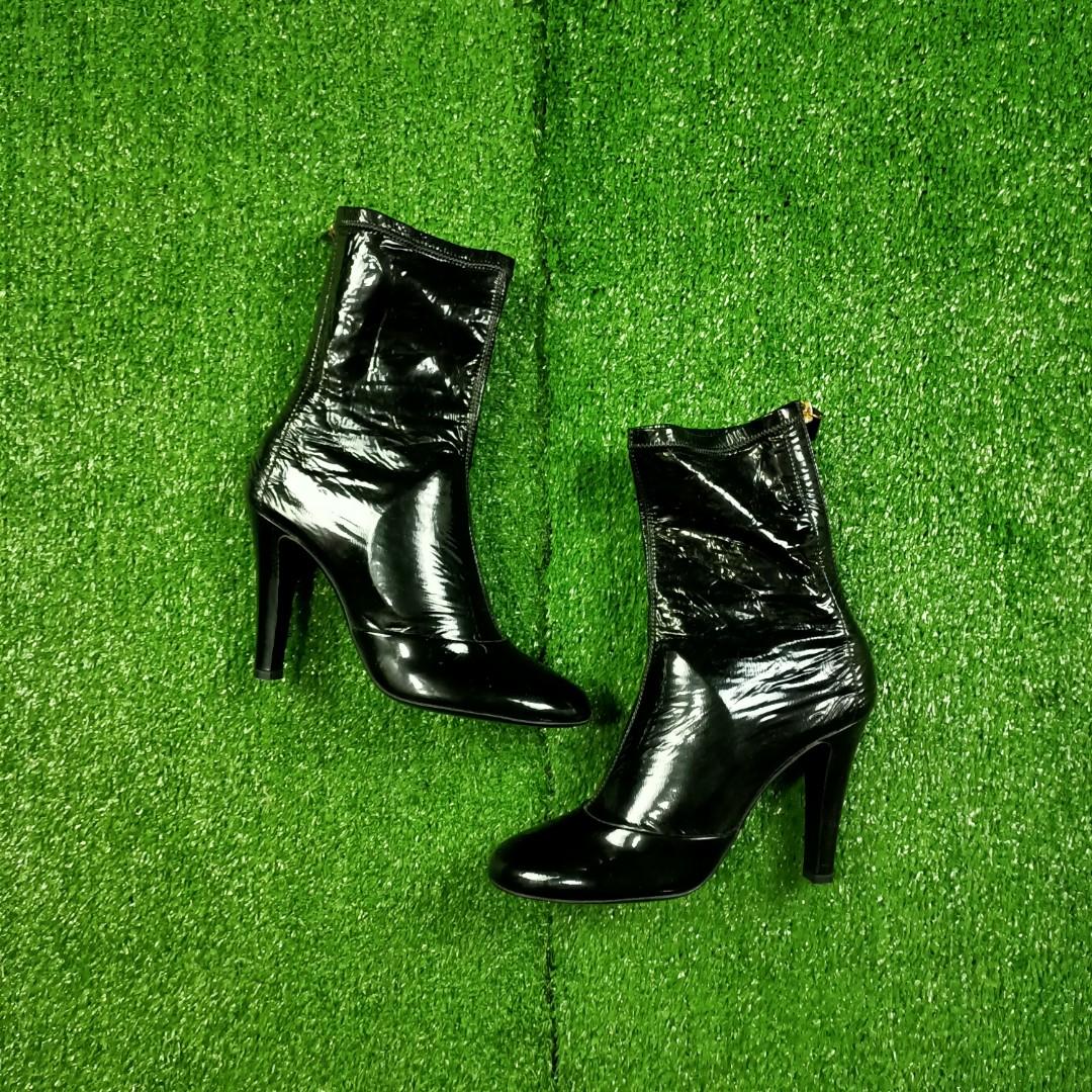 Chanel patent leather boots on sale