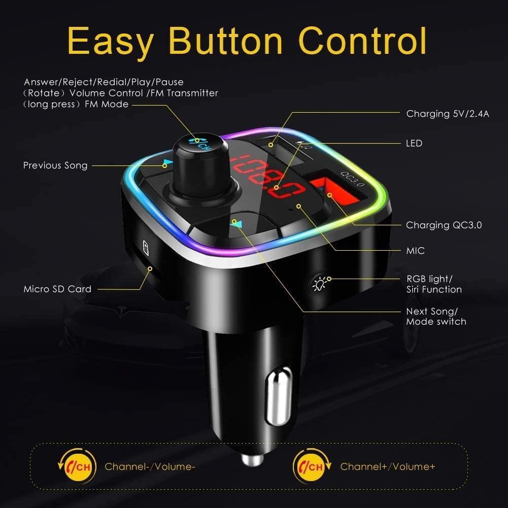 Bluetooth FM Transmitter Rotation Music Hands-free USB Car Charger