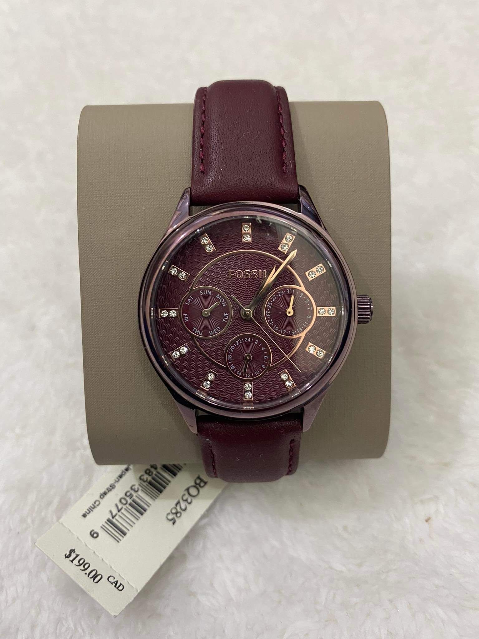 Fossil Modern Sophisticate Multifunction Wine Leather Watch BQ3285