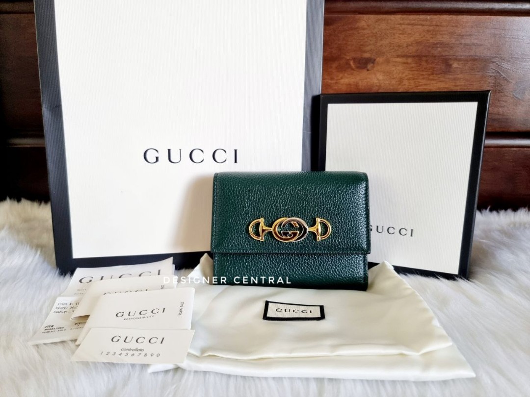 Gucci Zumi Grainy Leather Continental Wallet Dark Green