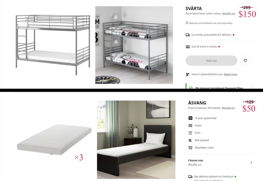 IKEA bunk beds & IKEA mattresses, Furniture & Home Living, Furniture, Bed Frames & Mattresses on