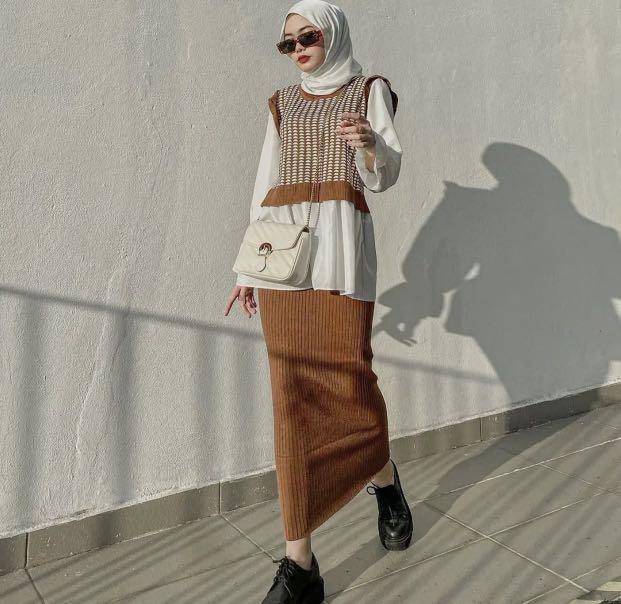 Knitted Set Tops Skirt Women s Fashion Muslimah Fashion Tops