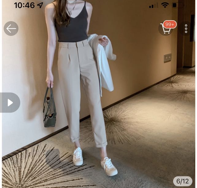 Korean Trousers Beige, Women's Fashion, Bottoms, Other Bottoms on Carousell