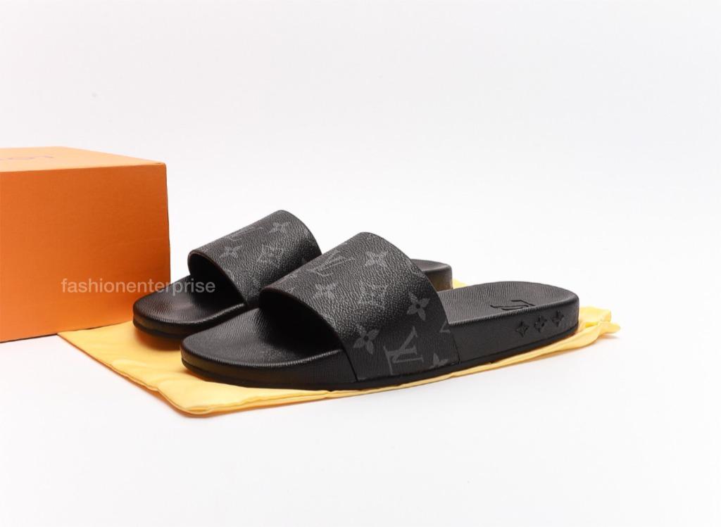 Louis Vuitton Black Rubber Monogram Waterfront Slide Sandals Size 42