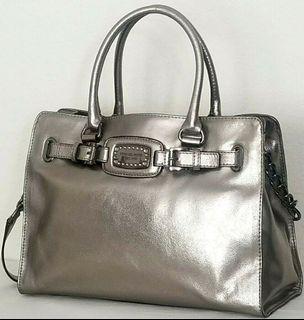 MICHAEL KORS HAMILTON JEWELL NICKEL LEATHER GUNMETAL LARGE TOTE BAG