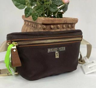 New Michael Kors Fanny Pack Waist Bag Brown Nylon Leather ZIP A1