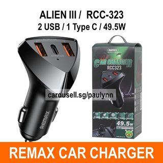 NEW! REMAX ALIEN III Car Charger RCC 323 USB Type C Charger TAXI TRUCKS GRAB GOJEK