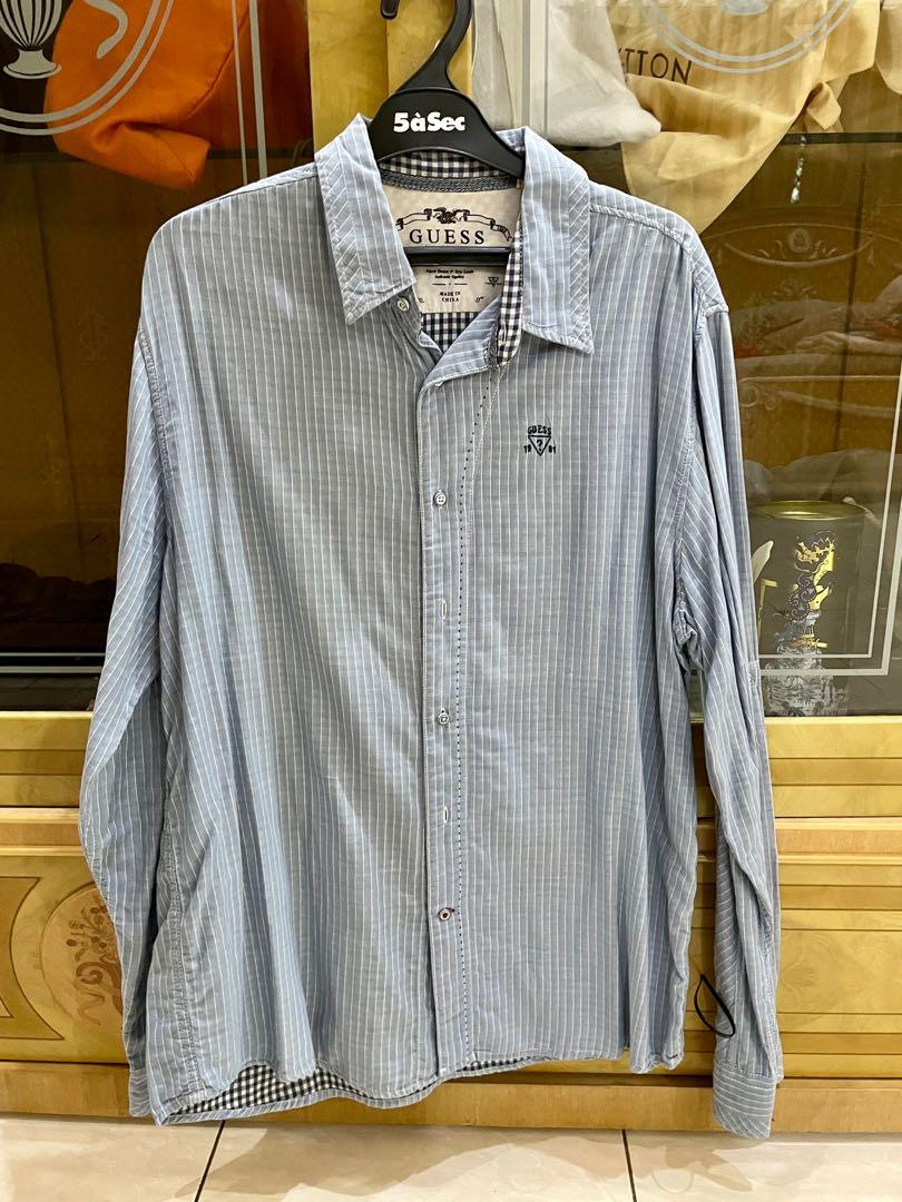 Preloved Men's Shirt Guess Blue Stripe 