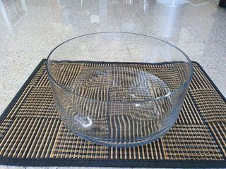 Shallow 9.5cm height x 24cm diameter cylindrical glass container