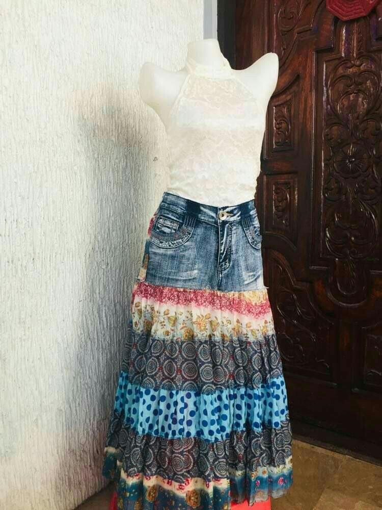 Boho maxi hot sale skirt jean